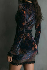 Vintage velvet lace deep V long-sleeved dress