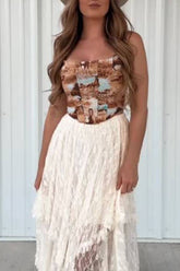 Western Horse Print Square Neck Corset Cami Top