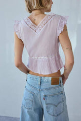 V-Neck Lace Ruffled Tie-Waist Crop Top