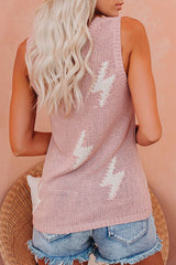 V-neck Lightning Print Vest Knit Sleeveless Top