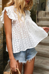 V-neck Lotus Leaf Sleeve Hollow Loose Women's Top