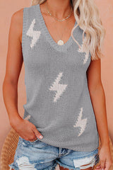 V-neck Lightning Print Vest Knit Sleeveless Top